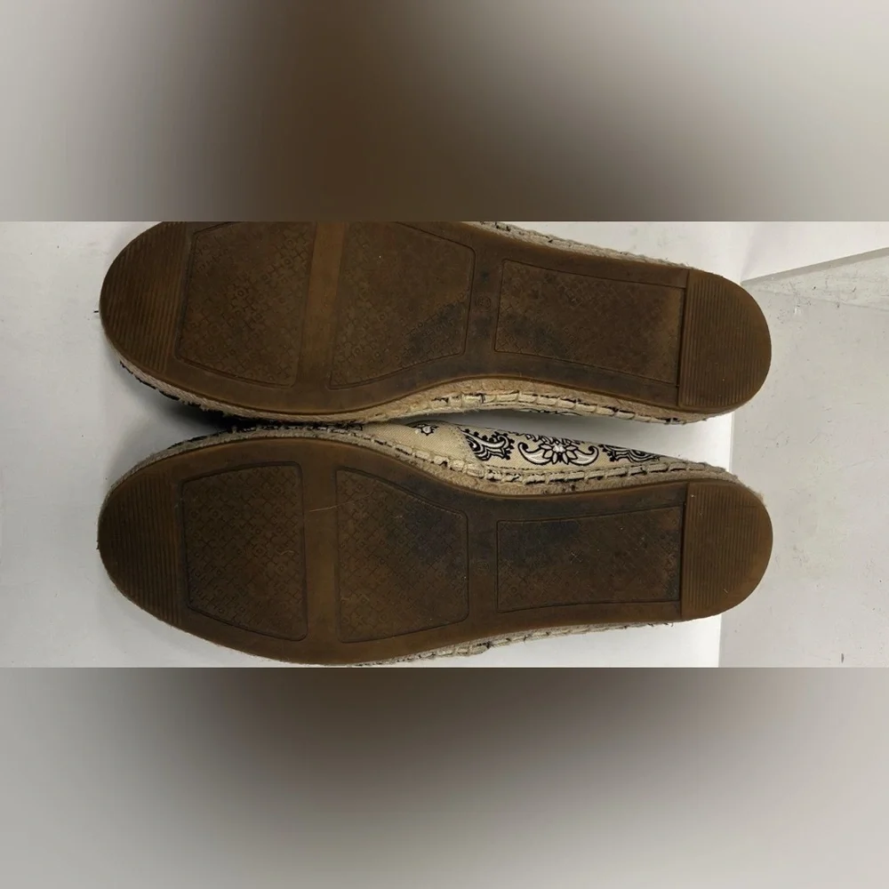 TORY BURCH IVORY AMERICANA BANDANA‎ COLOR BLOCK FLAT ESPADRILLE 7.5